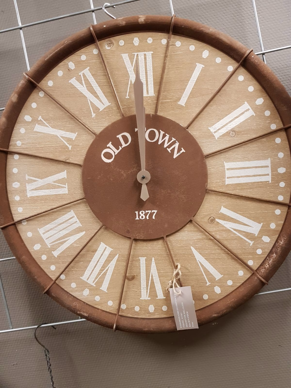 Wandklok Old Town hout metaal 60x60cm 1 Wandklok Old Town hout metaal roest