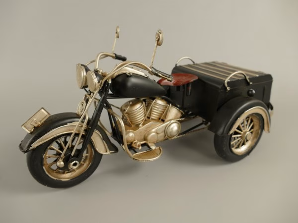 Motorfiets driewieler antiek blik zwart 1 Motorfiets driewieler antiek blik zwart