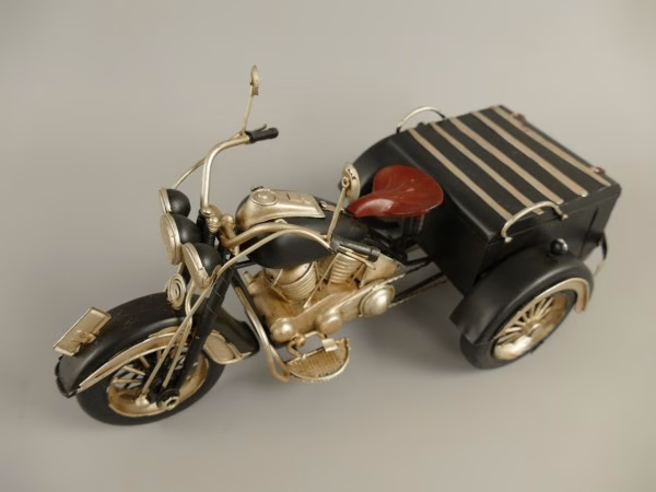 Motorfiets driewieler antiek blik zwart 3 Motorfiets driewieler antiek blik zwart - Afbeelding 3