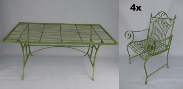 Metalen tuinset groen – 4 stevige tuinstoelen + tafel 160x80 cm 1 Tuinset van metaal groen