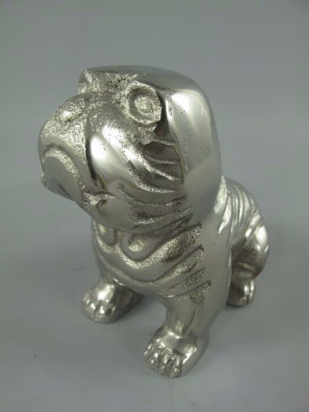Decoratieve Bulldog – Aluminium Beeldje in Zilver 1 Buldog nikkel kleur