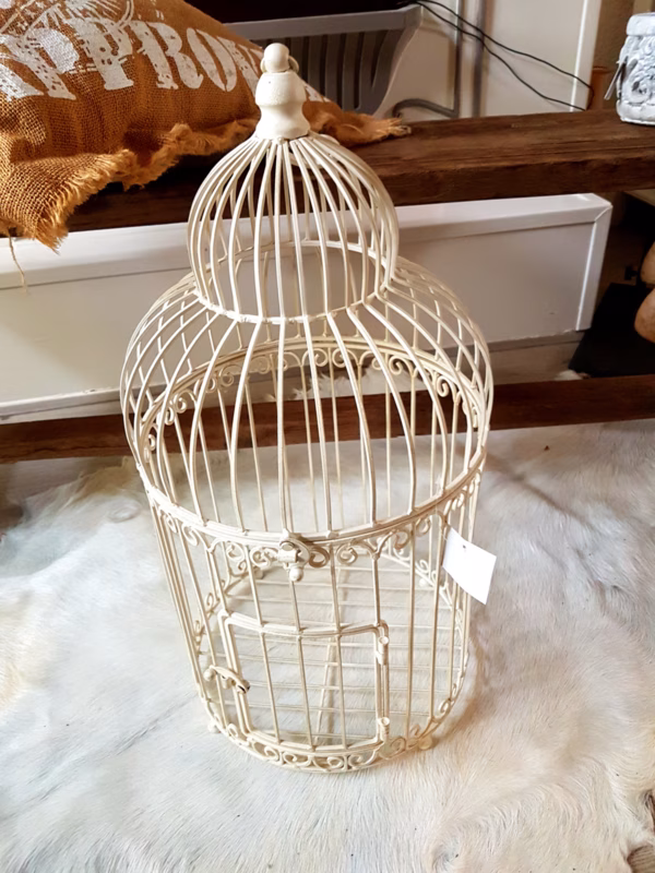 Vogelkooi wit creme L 1 Vogelkooi wit creme metaal