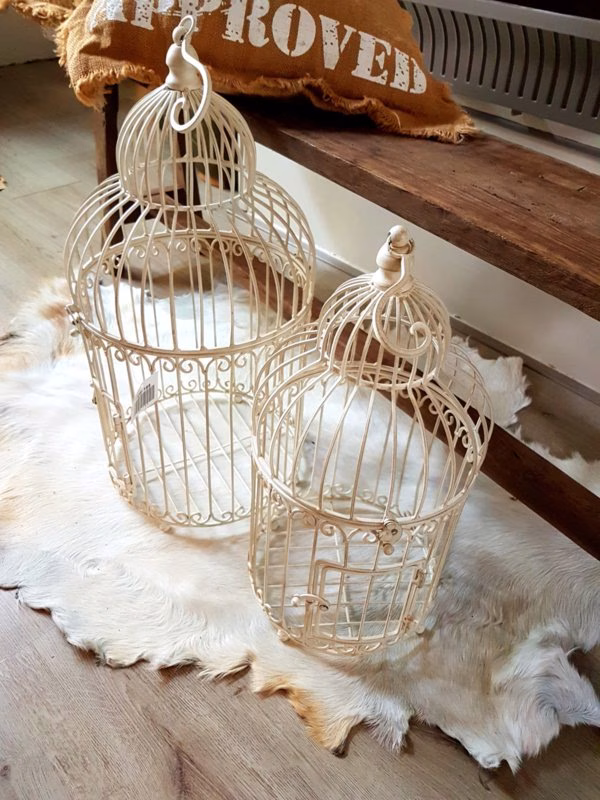 Decoratie Vogelkooi wit creme metaal 6 Decoratie Vogelkooi wit creme metaal - Afbeelding 6