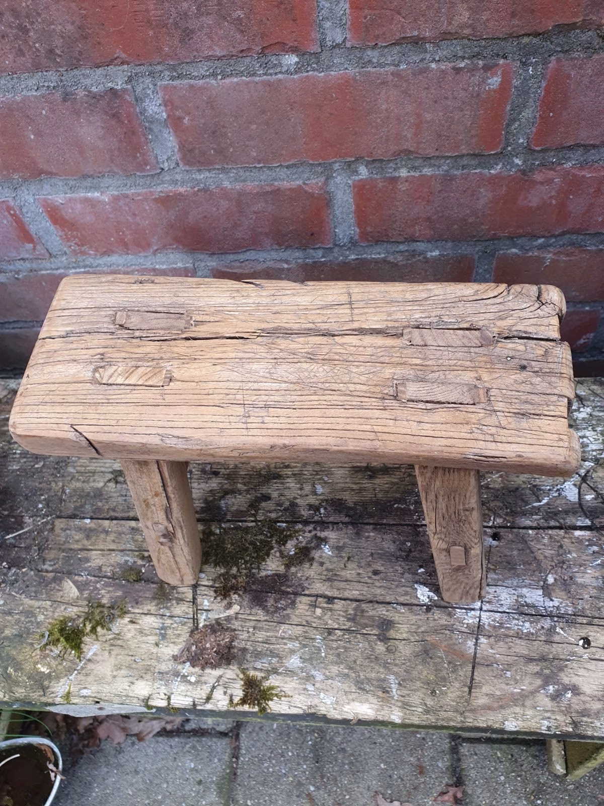 Landelijke houten bankje krukje 2 Landelijke houten bankje krukje - Afbeelding 2