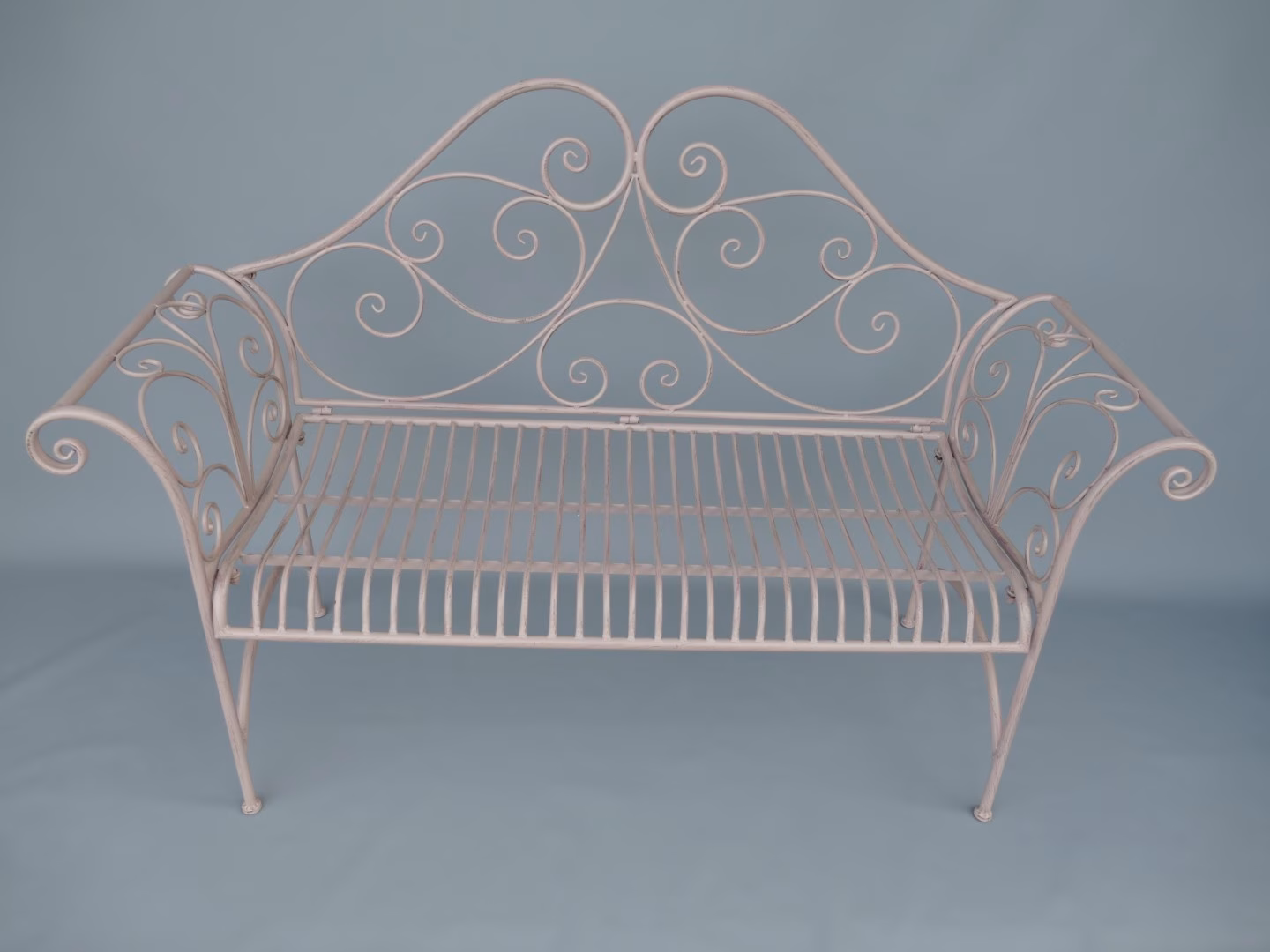 Metalen klassieke tuinbank roze 2 Metalen klassieke tuinbank roze