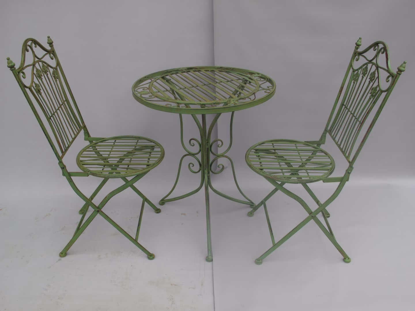 Bistroset Tafel Ø70 + 2 Stoelen – IJzer Rustiek Groen – Stevig & Stijlvol 1 Bistroset Rustiek groen