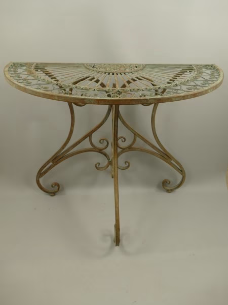 Wandtafel Halfrond – Roestig Groen | Klassiek Engels Tuinontwerp 1 Wandtafel tuintafel roestig groen halfrond