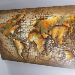 Wereldkaard schilderij 3D metaal