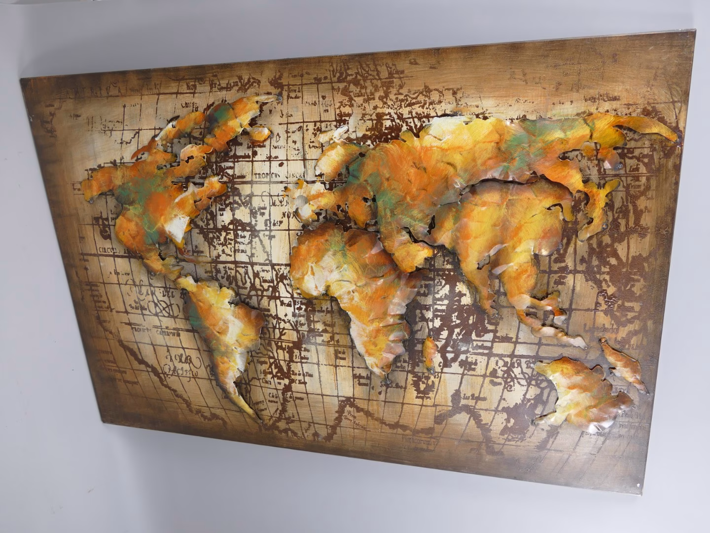 Wereldkaart schilderij 3D metaal 1 Wereldkaart schilderij 3D metaal