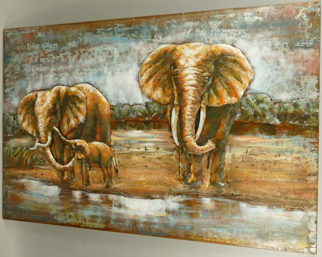 3 Olifanten schilderij 3D metaal 1 3 Olifanten schilderij 3D metaal
