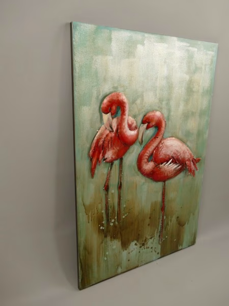 Flamingo schilderij 3D metaal 1 Flamingo schilderij 3D metaal
