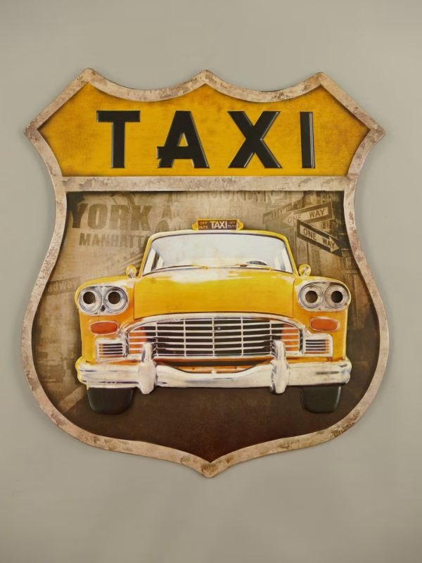 Wandbord Retro Taxi Geel – Stoere Woondecoratie 3 Wandbord retro Taxi geel