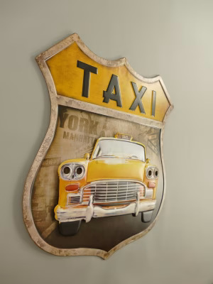 Wandbord retro Taxi geel