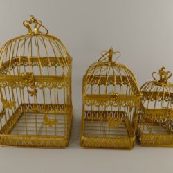 Vogelkooi set van drie goud