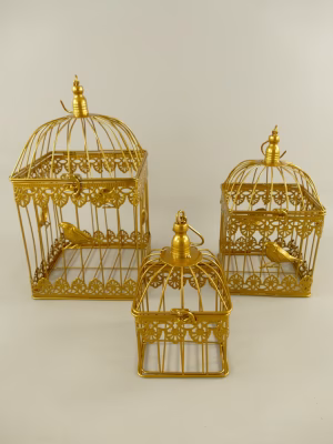 Vogelkooi set van drie goud
