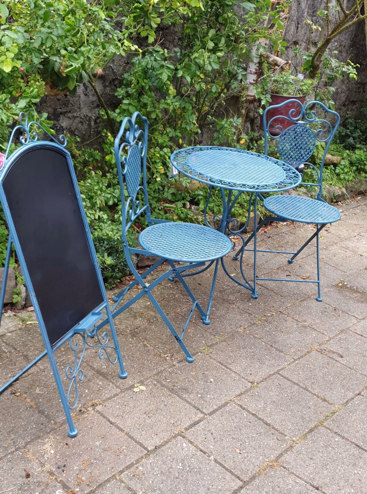 Brocante bistro antiek blauw 5 Brocante bistro set antiek blauw