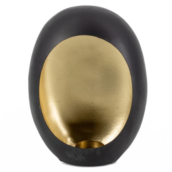 Windlicht theelicht Eggs zwart/goud