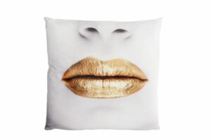 Kussen "Lips" goud/wit velvet