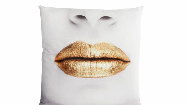 Kussen "Lips" goud/wit velvet