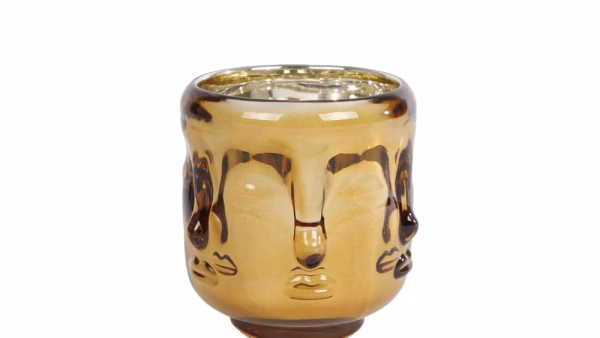 Theelicht Faces S goud glas
