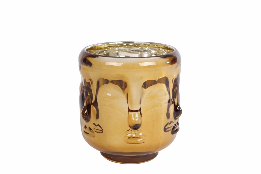 Theelicht Faces XL goud 1 Theelicht Faces S goud glas