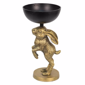 Decoratie schaal Konijn goud/zwart metaal