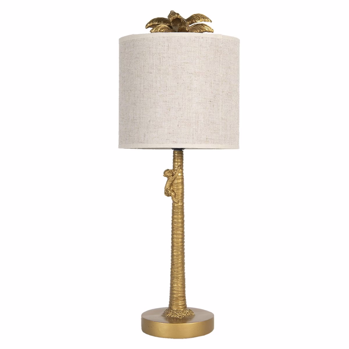 Tafellamp aap palmboom goudkleurig 1 Tafellamp aap goudkleurig beige