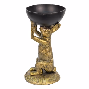 Decoratie schaal Konijn goud/zwart