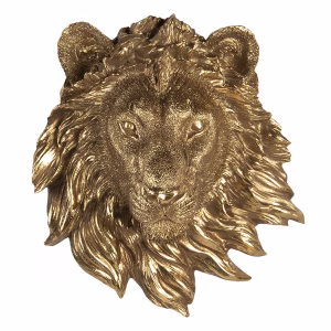 Wandsculptuur leeuw goud polystone