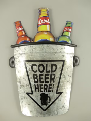 Wandbord koud bier hier!