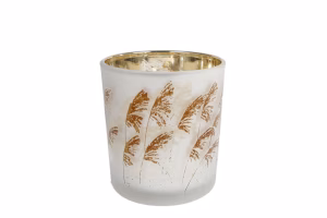 Theelicht "Straw" S grijs/goud