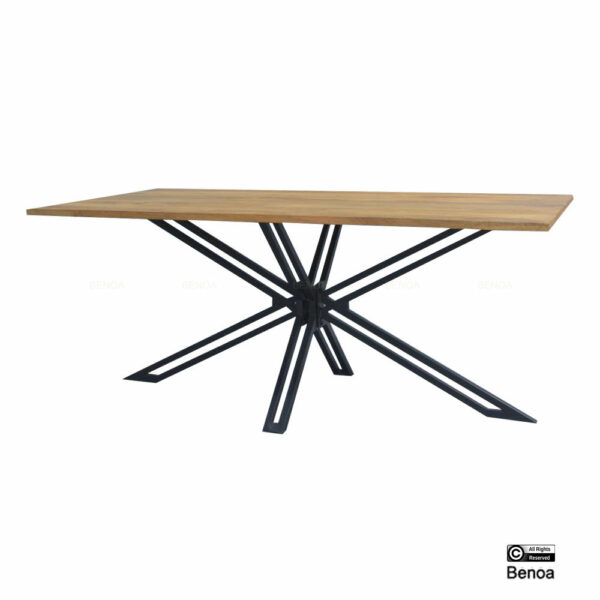 De tafel is gemaakt van mangohout en is behandeld met meerdere lagen houtolie. De het onderstel is van metaal.