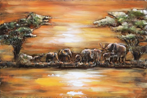 Schilderij 3D metaal Olifanten