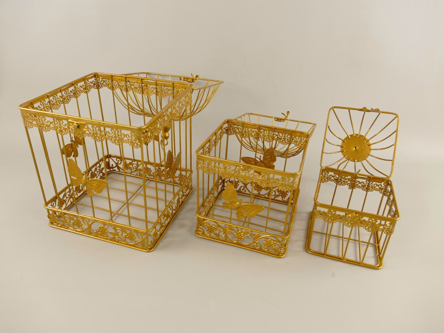 Vogelkooi set goud vierkant 2 Vogelkooi set goud vierkant