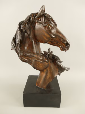 Paardenhoofd polystone zwart/gekleurd hout