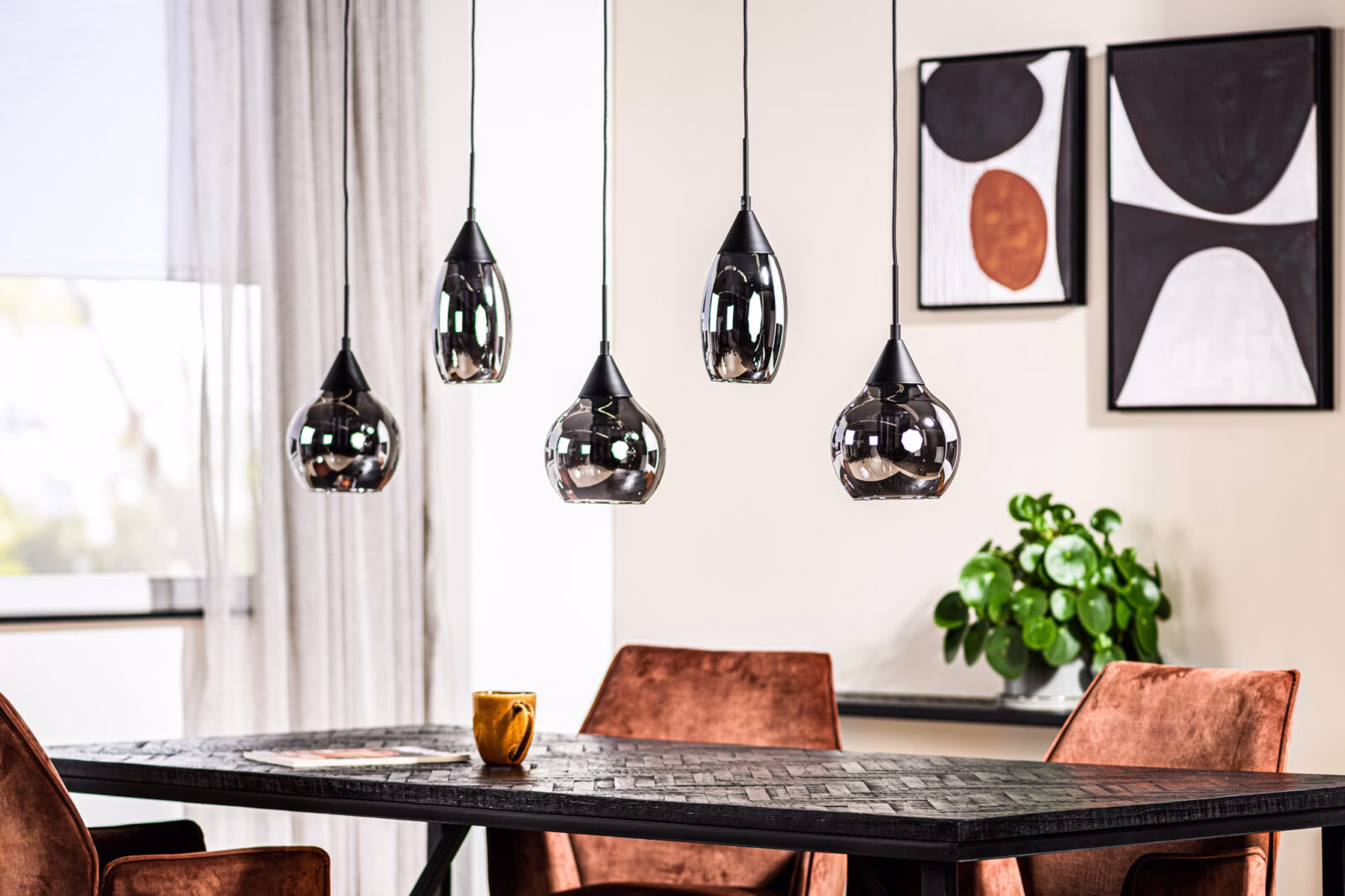 Hanglamp 5-lichts smoke glas 1 Hanglamp, 5-lichts smoke glas