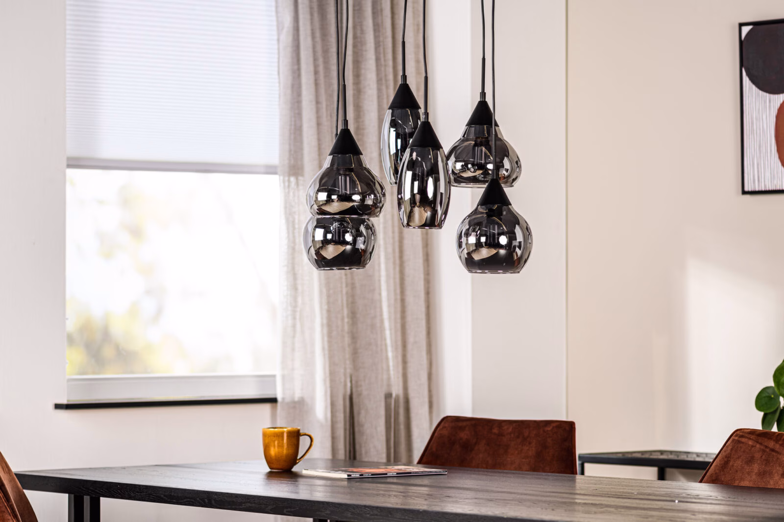 Hanglamp, 6-lichts, H340 smoke glas 1 Hanglamp, 6-lichts, H340 smoke glas