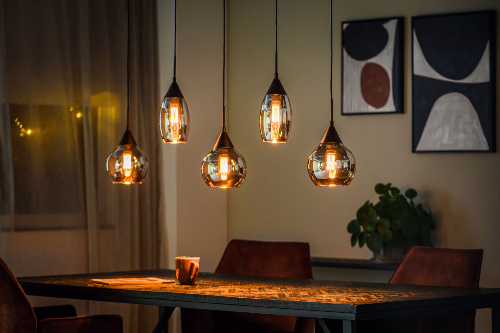 Hanglamp 5-lichts smoke glas 2 Hanglamp 5-lichts smoke glas - Afbeelding 2