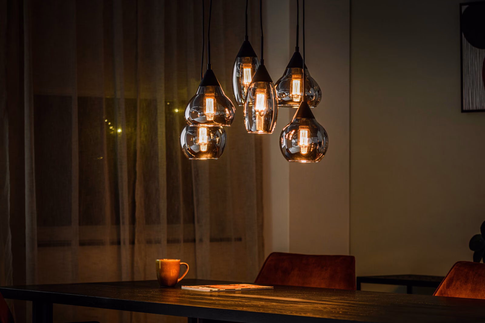 Hanglamp, 6-lichts, H340 smoke glas 2 Hanglamp, 6-lichts, H340 smoke glas - Afbeelding 2