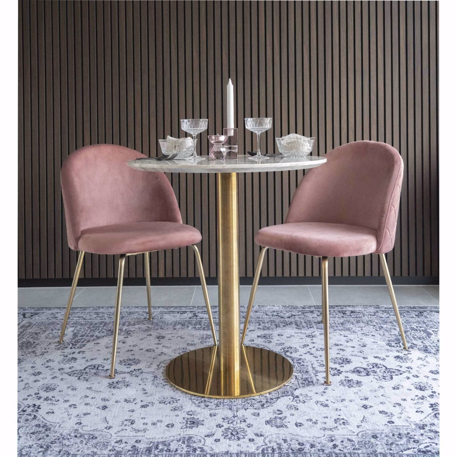 Eettafel met blad marmerlook Ø70x75cm 2 Eettafel met blad marmerlook Ø70x75cm - Afbeelding 2