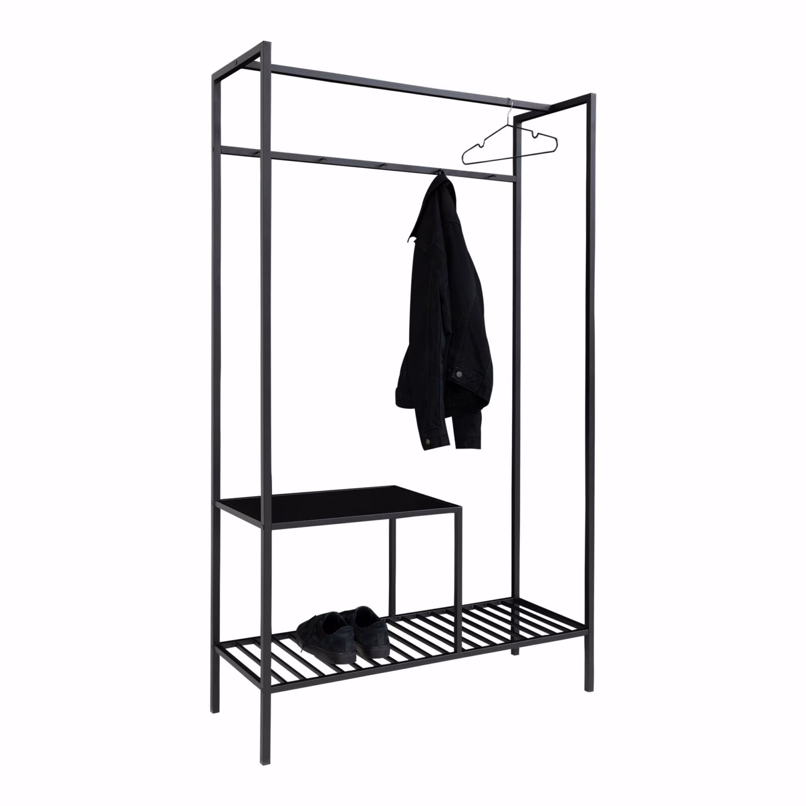 Vita Wardrobe - Kledingkast zwart frame twee zwarte planken 1 Vita Wardrobe - Kledingkast zwart frame twee zwarte planken