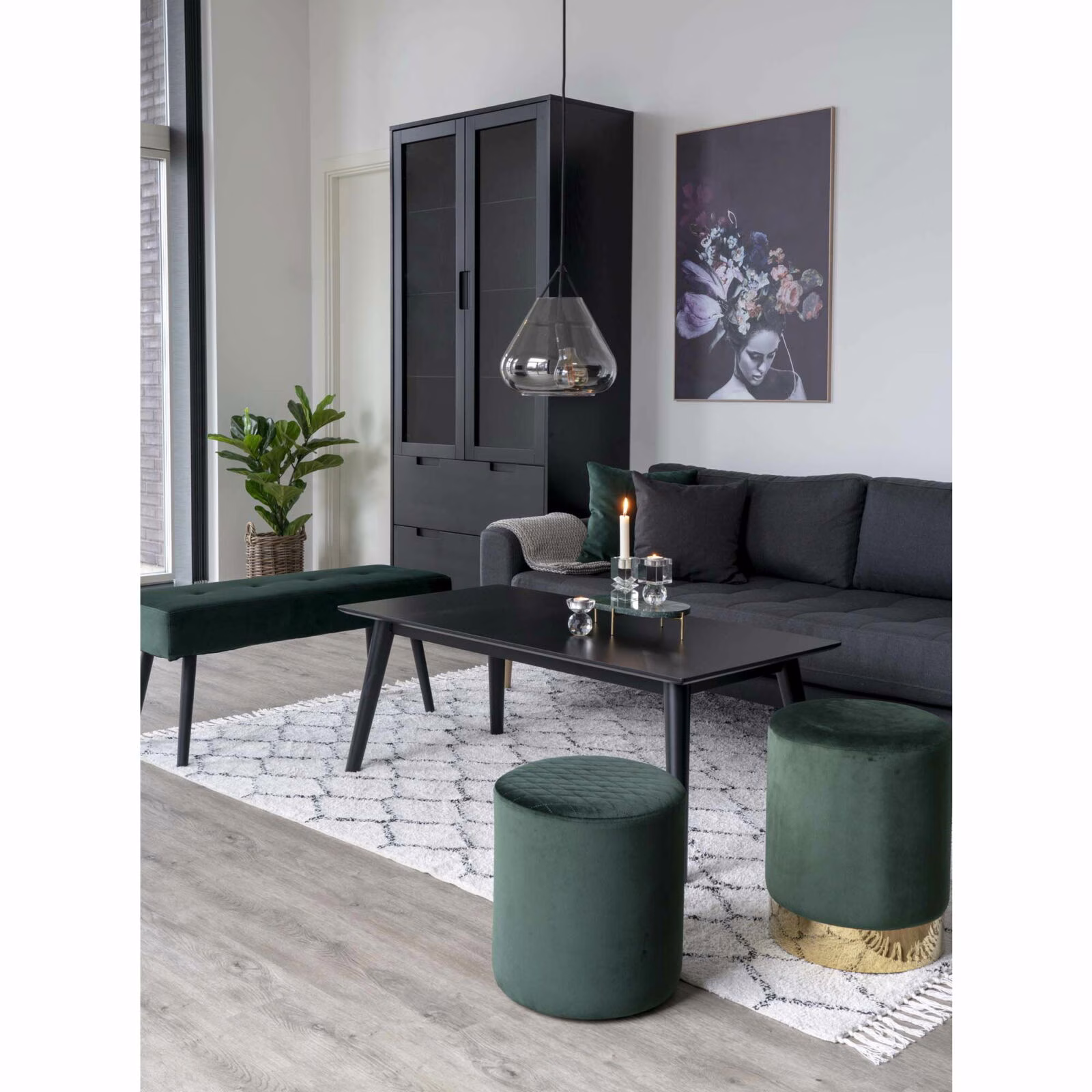 Poef rond donkergroen fluweel HN1206 4 Poef rond donkergroen fluweel HN1206 - Afbeelding 4