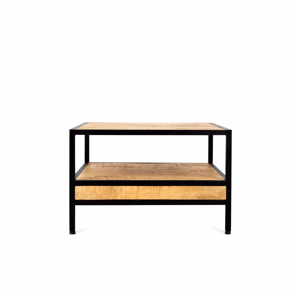 Vierkante salontafel GB – Mangohout & Staal 60 cm 1 GB Salontafel mangohout 60