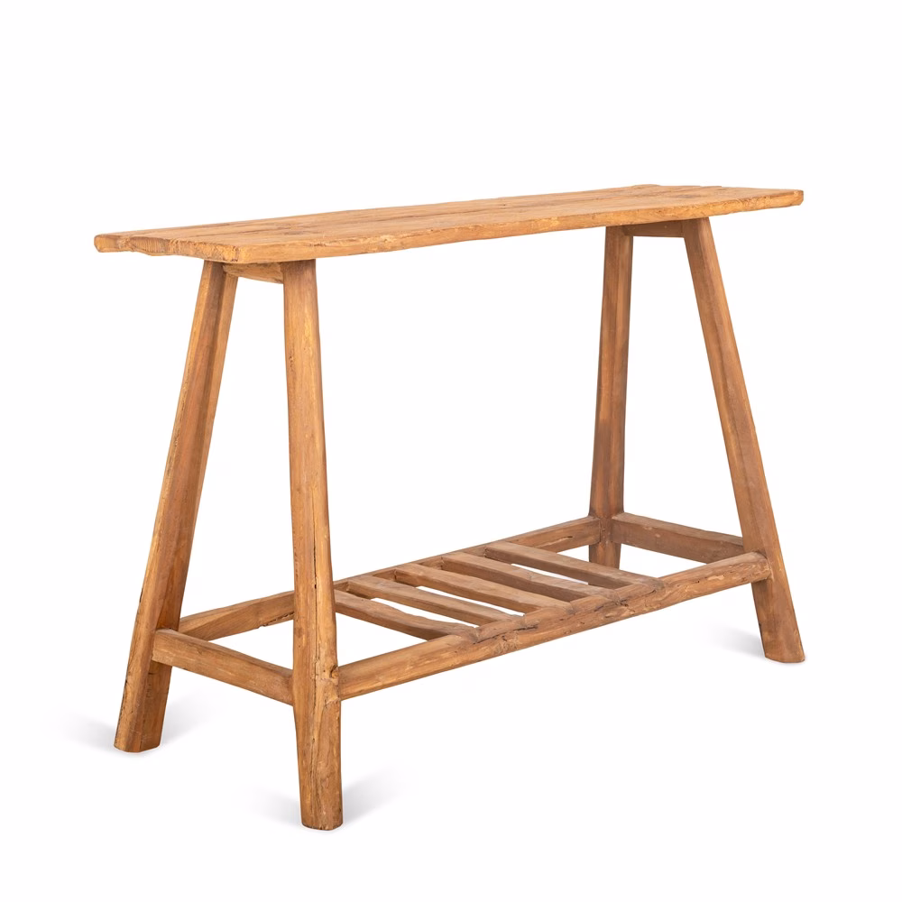 Blora Oude Teakhouten Bijzettafel Met Plank 120 2 Blora Oude Teakhouten Bijzettafel Met Plank 120 - Afbeelding 2