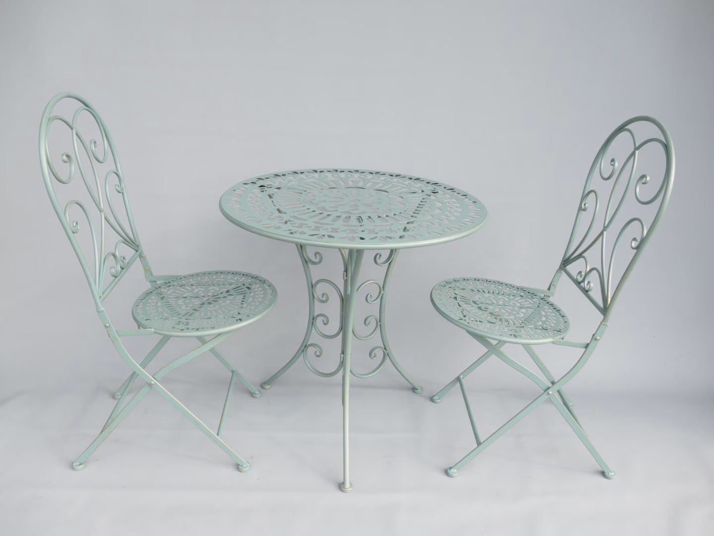 Bistroset Groen – IJzeren Tafel Ø70 cm + 2 Stoelen | Compact & Stijlvol voor Tuin of Balkon 1 Bistroset Groen Tafel Ø70