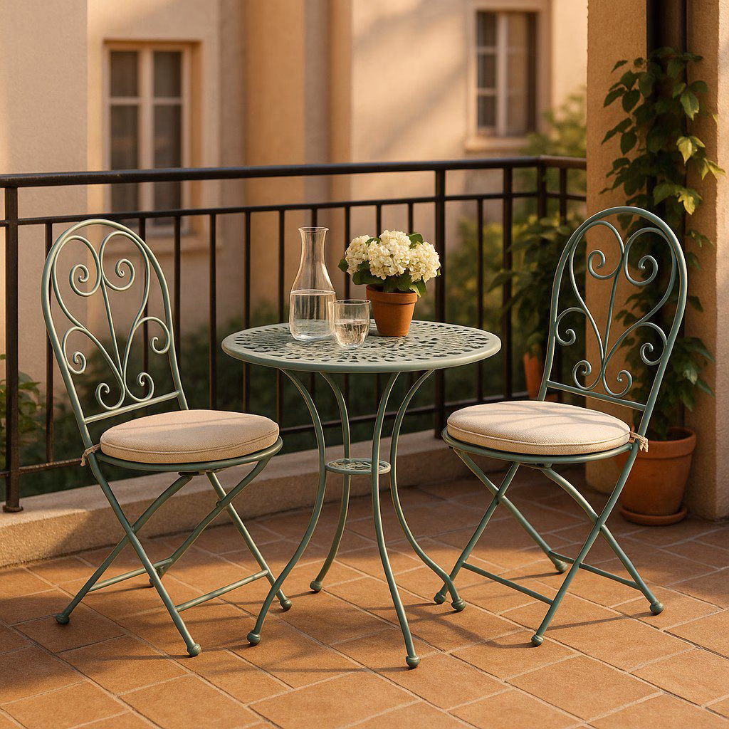 Bistroset Groen – IJzeren Tafel Ø70 cm + 2 Stoelen | Compact & Stijlvol voor Tuin of Balkon 6 2xstoel/tafel (D.70) ijzer groen