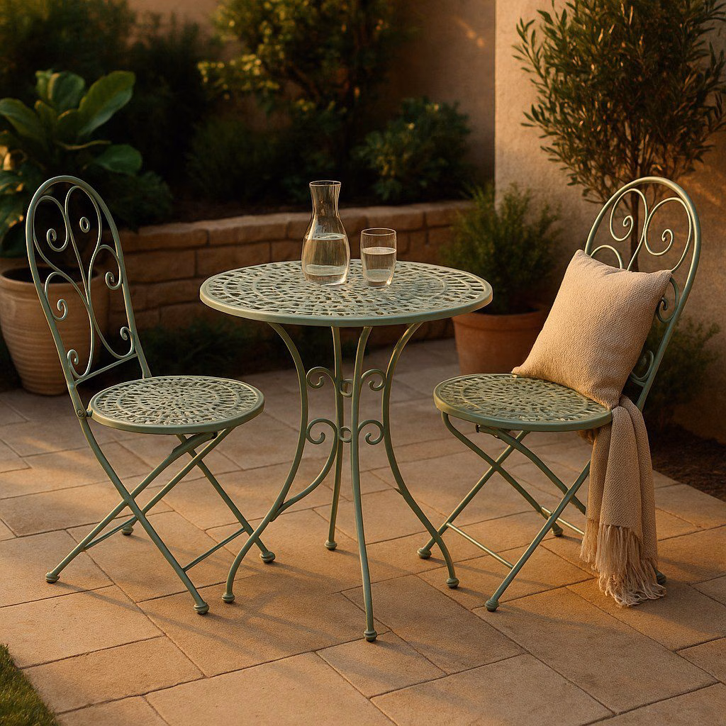 Bistroset Groen – IJzeren Tafel Ø70 cm + 2 Stoelen | Compact & Stijlvol voor Tuin of Balkon 8 2xstoel/tafel (D.70) ijzer groen