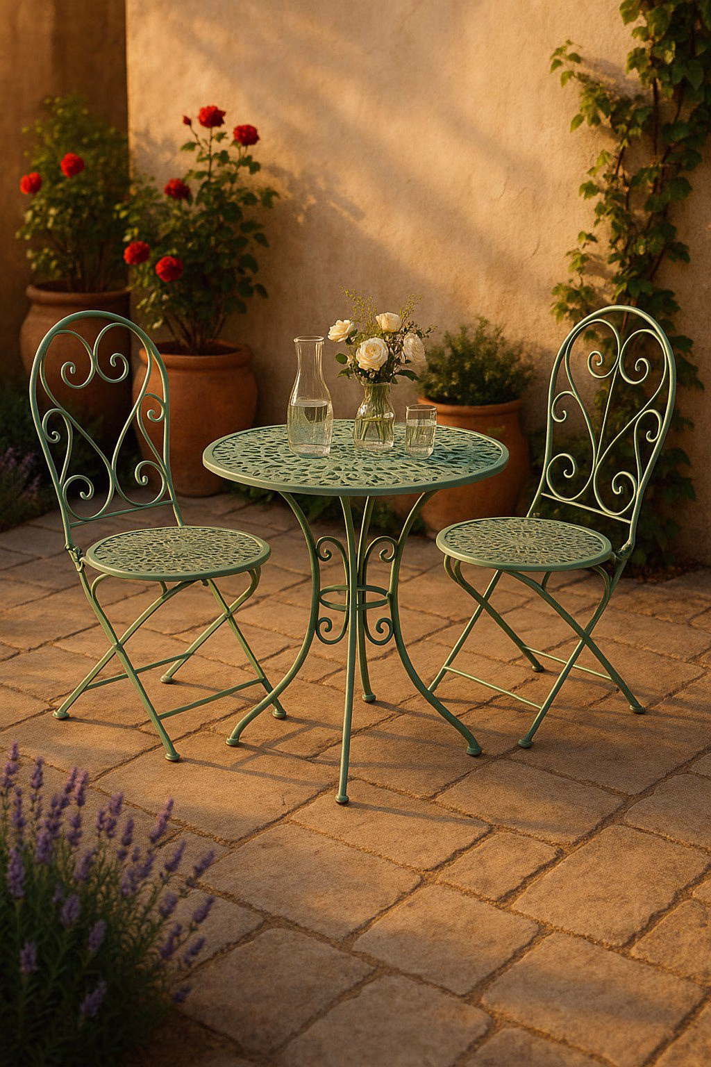 Bistroset Groen – IJzeren Tafel Ø70 cm + 2 Stoelen | Compact & Stijlvol voor Tuin of Balkon 7 2xstoel/tafel (D.70) ijzer groen