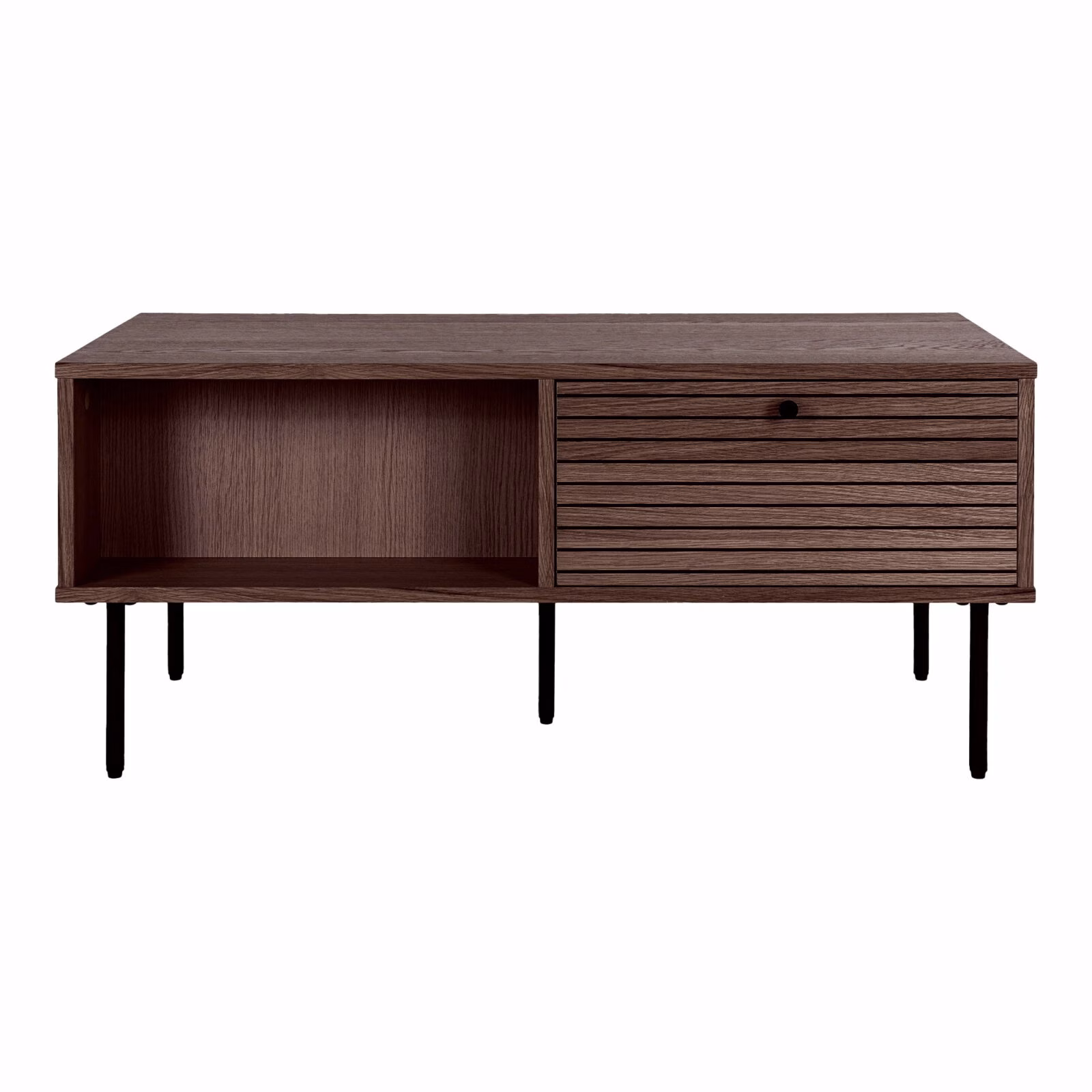 Prachtige salontafel Kyoto – eikenfineer met lades en zwart metalen poten – Scandinavisch design 2 Prachtige salontafel Kyoto – eikenfineer met lades en zwart metalen poten – Scandinavisch design - Afbeelding 2