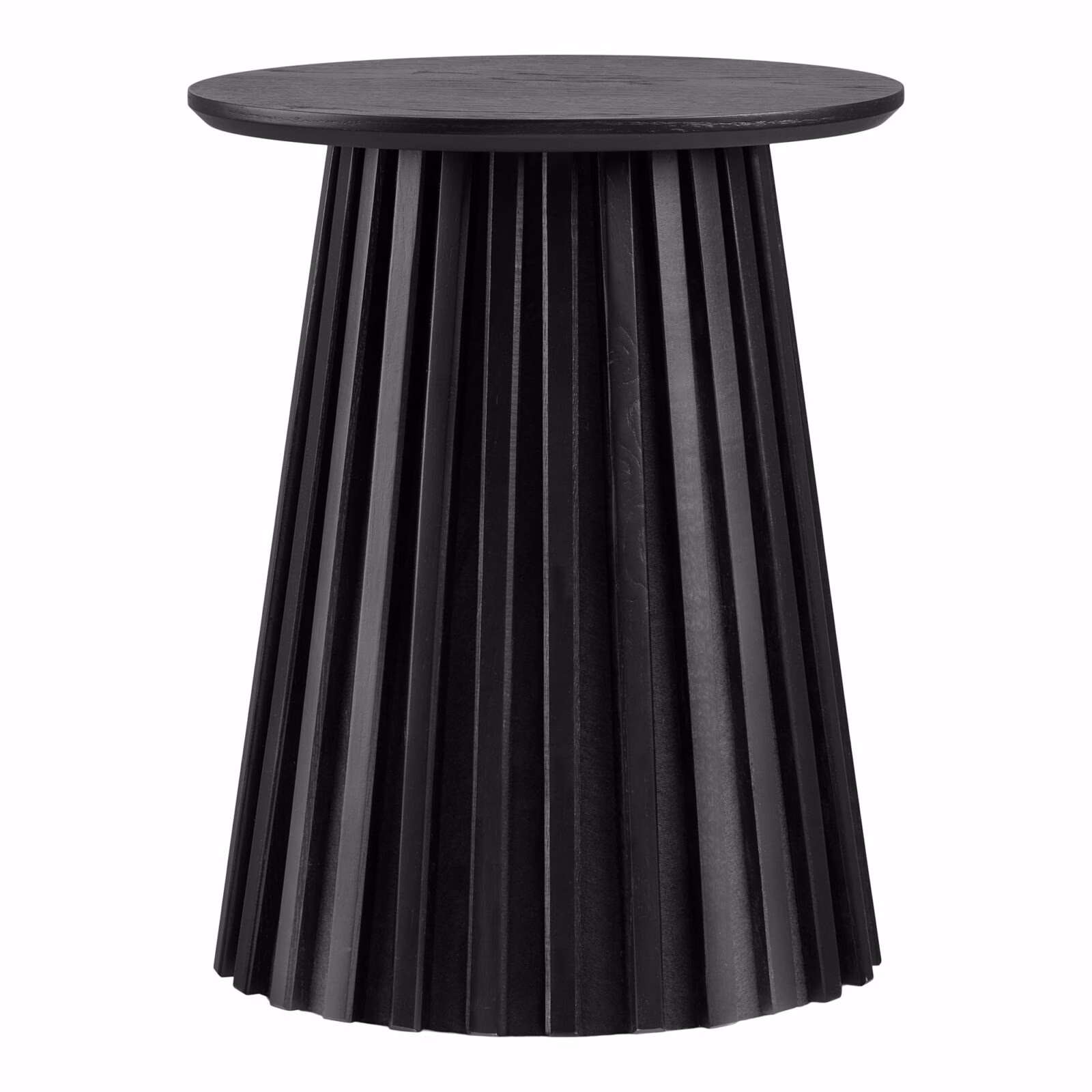 Osaka Zwart – Rond Eikenfineer met Houten Latjesonderstel | Nordic Design 1 Osaka bijzettafel zwart